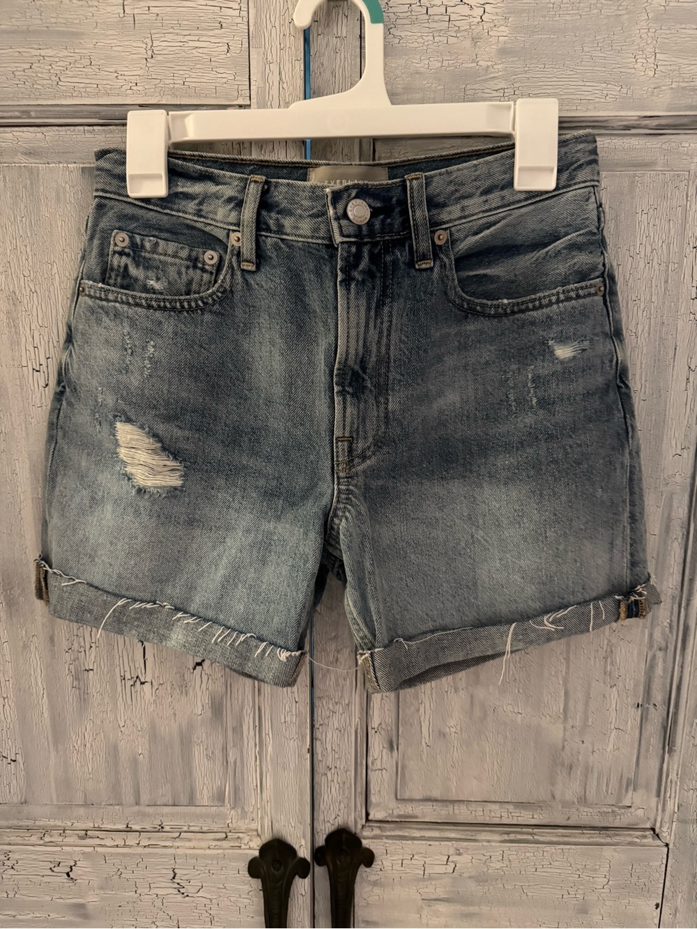 Everlane Distressed Rolled-Hem Denim Shorts